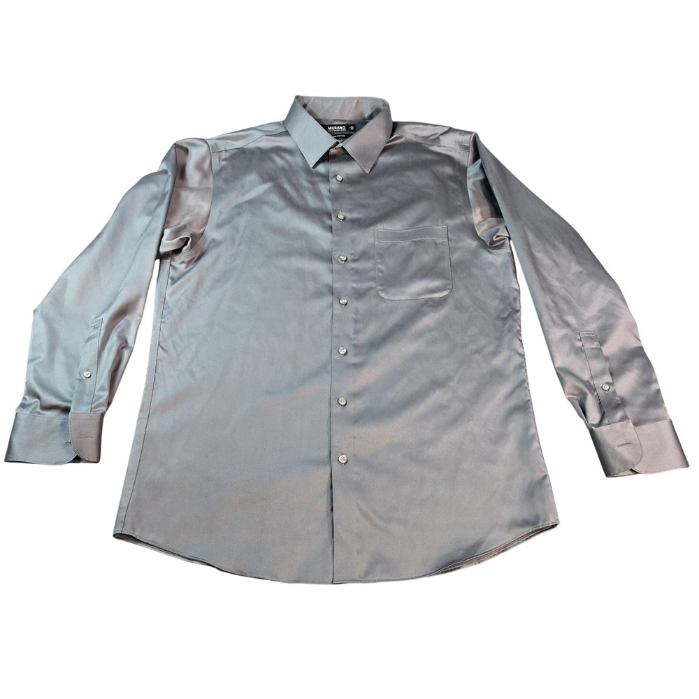 Murano Liquid Cotton Dress Shirt Mens 16 32/33 Charcoal Grey Long Sleeve Stretch